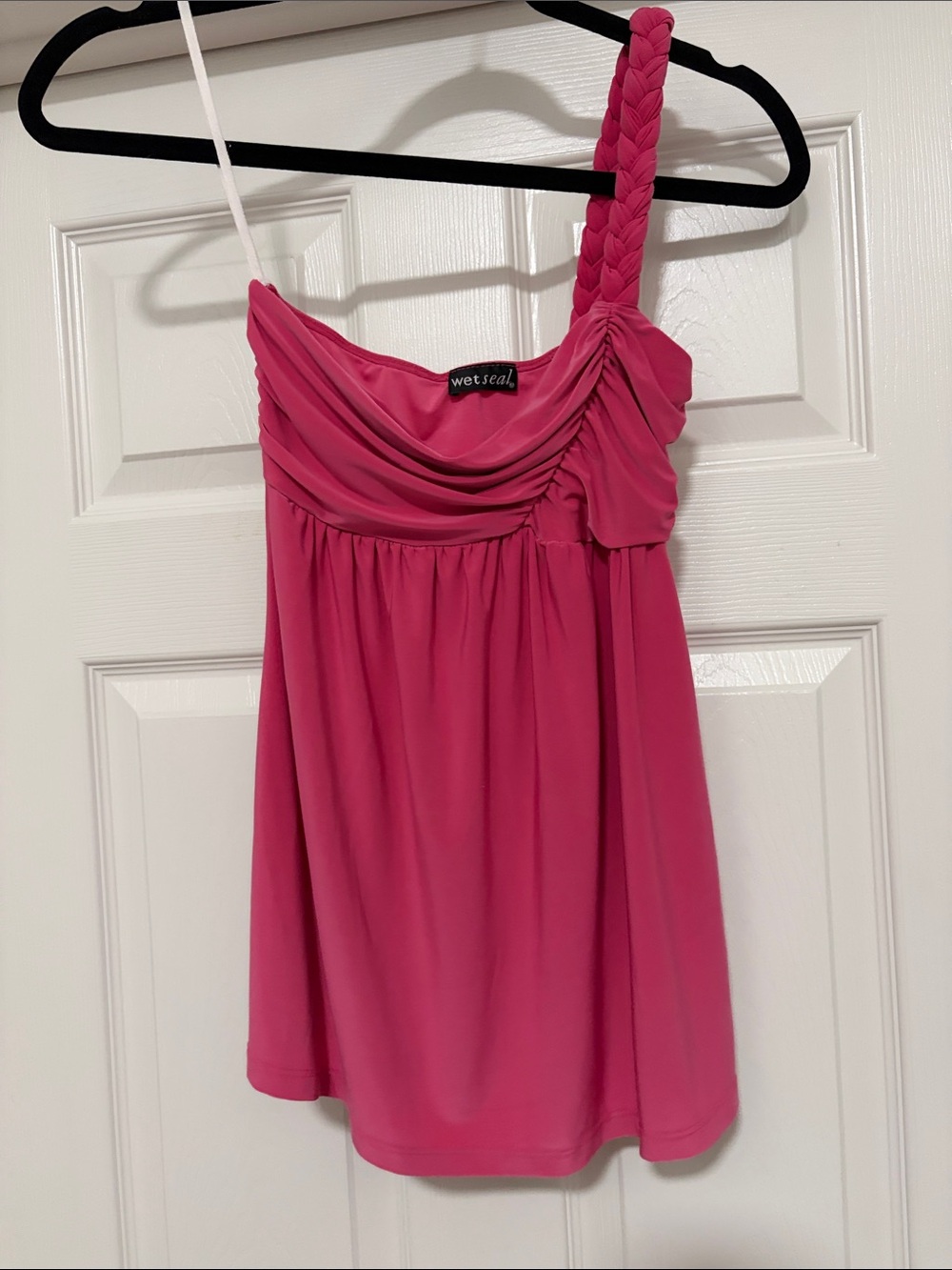 Wet Seal Hot Pink One-Shoulder Braided Strap Blouse